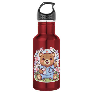 Cute Kawaii Verpleegster Teddybeer Rood Sport Wate Waterfles