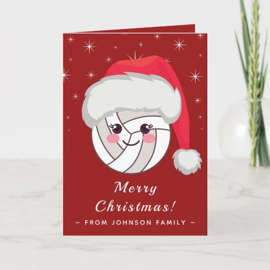 Cute Kawaii Volleybal Santa Hoed Kerst Mis Feestel Kaart (Voorkant)