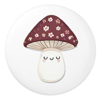 Cute Kawaii Whimsical Brown Mushroom Keramische Knop