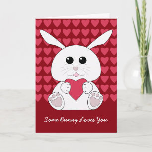 Cute Kawaii White bunny Valentijn Hearts aanpassen Feestdagen Kaart