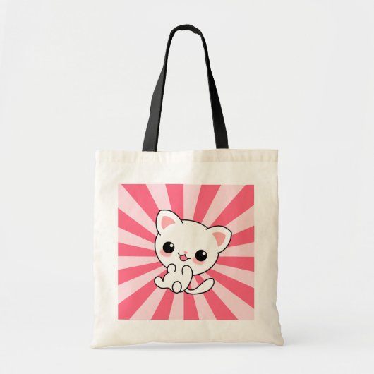 Cute kawaii White Cat Pink Tote Bag (Voorkant)