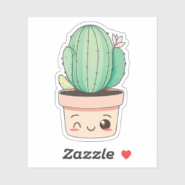 Cute Kawaii Wink Plant Cactus Sticker