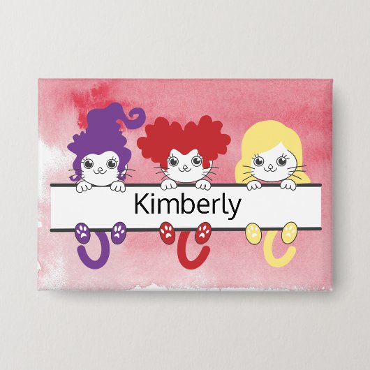 Cute Kawaii Witch Sisters Cats Name Monogram Button (Voorkant)