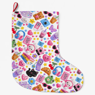Cute Kawaii Y2K Aesthetic Naadloos Patroon – Roze Grote Kerstsok