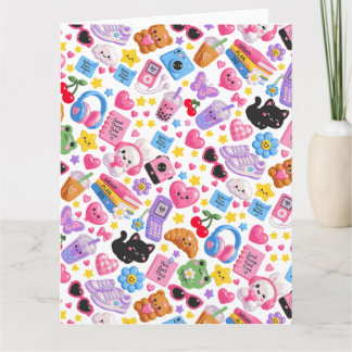 Cute Kawaii Y2K Aesthetic Naadloos Patroon – Roze Kaart