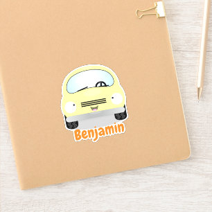 Cute kawaii yellow car cartoon illustration sticker