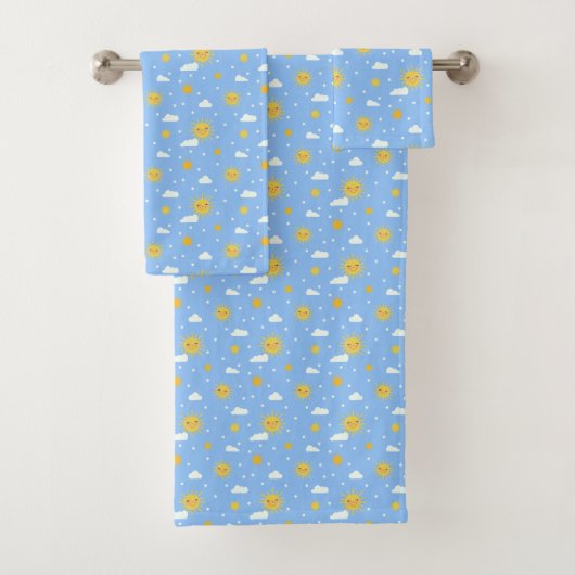 Cute Kawaii Yellow Sunshine and Clouds Bad Handdoek (Insitu)