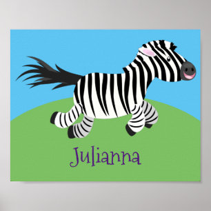 Cute kawaii zebra die de illustratie van de cartoo poster