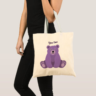 Cute Kawaii Zittende Paarse Teddibeer Boodschappen Tote Bag