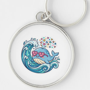 Cute Kawaii Zomer Blauwe Walvis Hart ZonnebrilStic Sleutelhanger