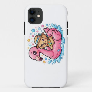 Cute Kawaii Zomer Puppies Flamingo Zwembad FloatSt iPhone 11 Hoesje