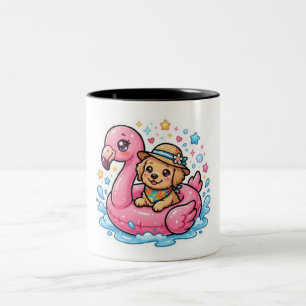 Cute Kawaii Zomer Puppy Flamingo Zwembad FloatStic Tweekleurige Koffiemok