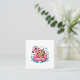 Cute Kawaii Zomer Puppy Flamingo Zwembad FloatStic Vierkante Visitekaartje