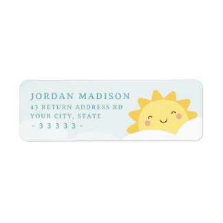 Cute kawaii zon en pastelwolken retouradres etiket