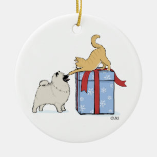 Cute Keesdoorn Puppy en Kitten Kerstmis Holiday Keramisch Ornament