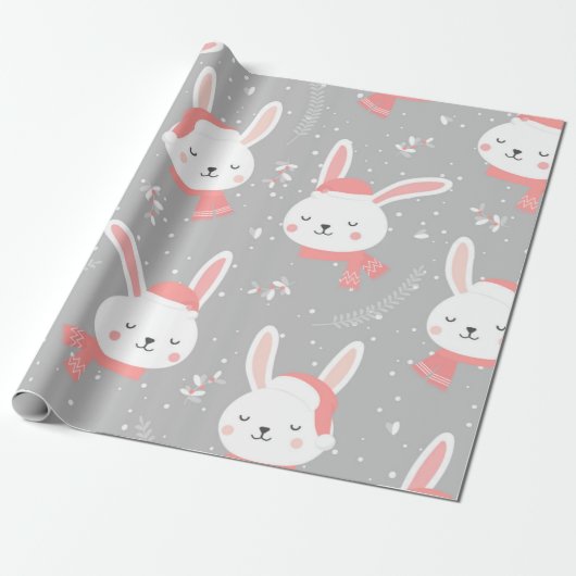 Cute kerst Bunny Pattern Cadeaupapier (Uitgerold)