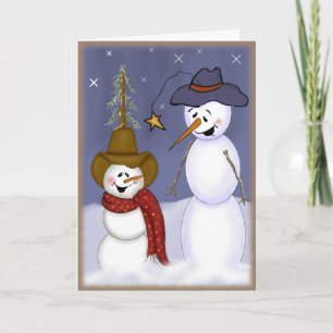 Cute kerst Cowboy Snowman Feestdagen Kaart