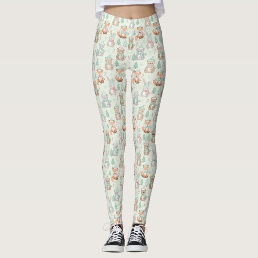 Cute Kerst Dieren Naadloos Patroon Leggings (Voorkant)
