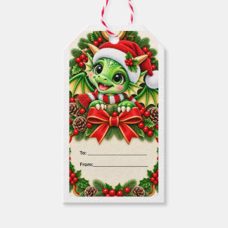 Cute Kerst Dragon Gift Tag Cadeaulabel