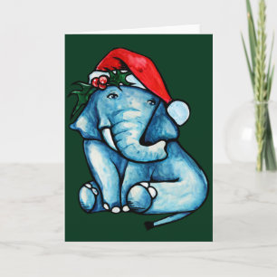 Cute kerst-elephant Santa Hat Kaart