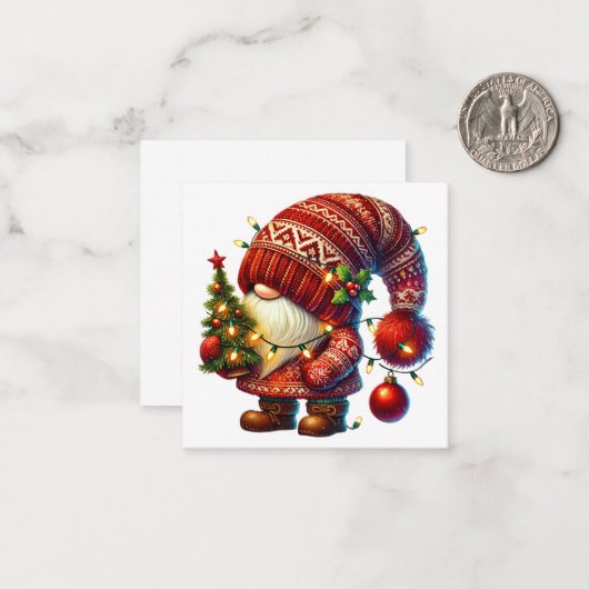 Cute kerst Gnome Notitiekaartje (Voorkant / Achterkant in situ)