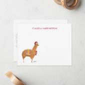 Cute Kerst Handgetekende Alpaca Vlakke Notitiekaar Notitiekaartje (Voorkant / Achterkant in situ)