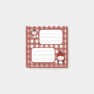 Cute Kerst Penguin Gingham Gestreepte Notitieboekj Post-it® Notes