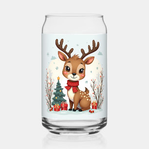 Cute Kerst Reindeer Scene Besneeuwd Bos Blikvorm Glas