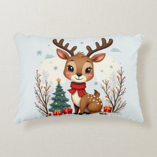 Cute Kerst Rendier Scene Besneeuwd Bos Accent Kussen