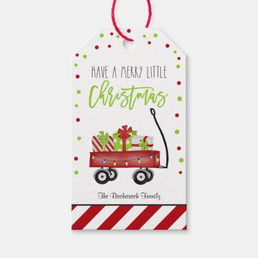 Cute Kerst Rode Gestreepte Prettig Kerst Geschenk Cadeaulabel (Voorkant)