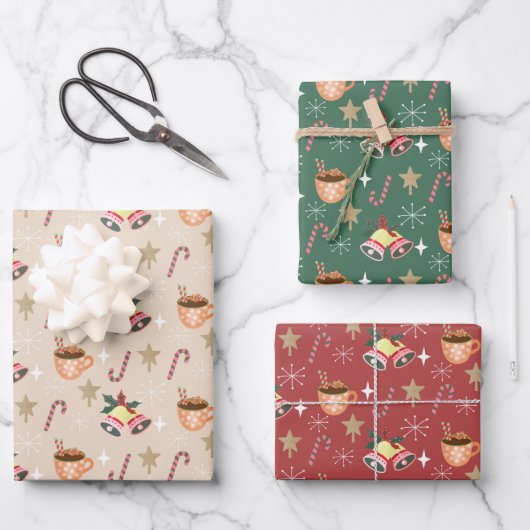 Cute Kerst Warme Chocolade Party Patroon Inpakpapier Vel (Voorkant)