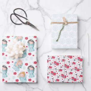 Cute Kerstangels Inpakpapier Vel