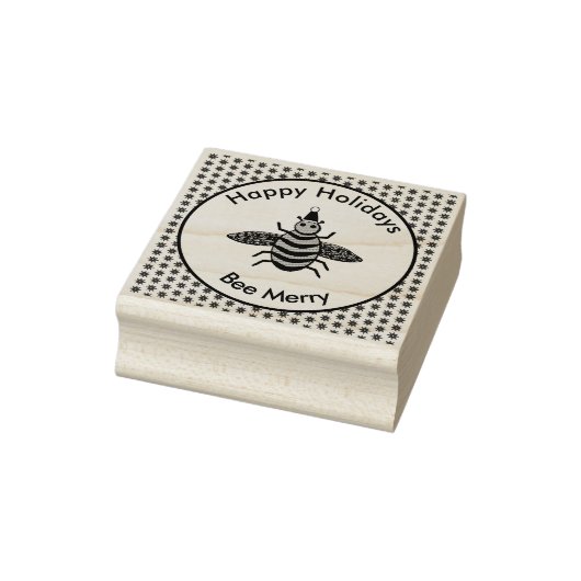 Cute Kerstbee en Poinsettia Flowers Custom Rubberstempel (Stempel)