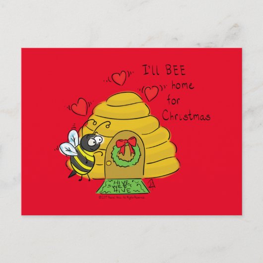 Cute Kerstbee Funny Holiday Cartoon Briefkaart (Voorkant)