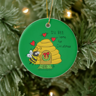 Cute Kerstbee Funny Holiday Cartoon Keramisch Ornament