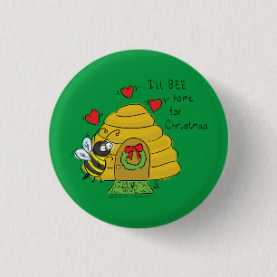 Cute Kerstbee Funny Holiday Cartoon Ronde Button 3,2 Cm