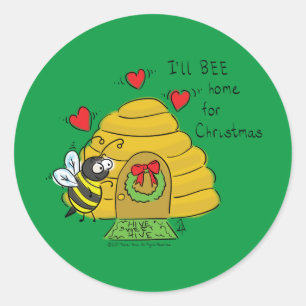 Cute Kerstbee Funny Holiday Cartoon Ronde Sticker