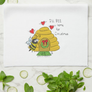 Cute Kerstbee Funny Holiday Cartoon Theedoek