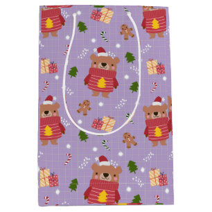 Cute Kerstbeerpatroon Knus Kerstfeest Winter Medium Cadeauzakje