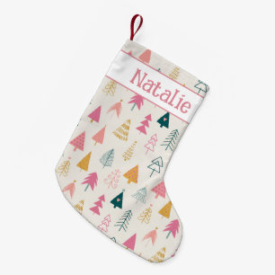 Cute Kerstbomen Blush Roze Patroon Naam Kleine Kerstsok
