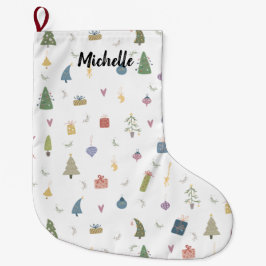 Cute kerstbomen Cadeaus Ornamenten Pattern Grote Kerstsok