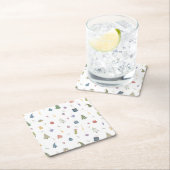 Cute kerstbomen Cadeaus Ornamenten Pattern Vierkante Kartonnen Onderzetter (Insitu)