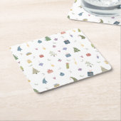 Cute kerstbomen Cadeaus Ornamenten Pattern Vierkante Kartonnen Onderzetter (Schuin)