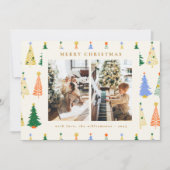 Cute kerstbomen Red Green Boho Three Photo Feestdagenkaart (Voorkant)