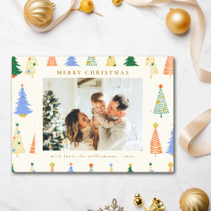 Cute kerstbomen Red Green Boho Two Photo Feestdagenkaart