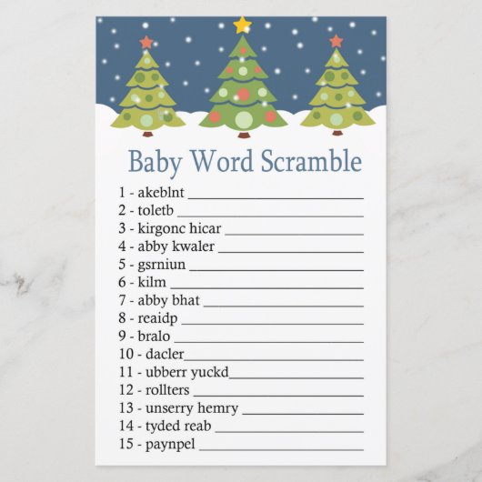 Cute kerstboom Baby word scramble game (Voorkant)