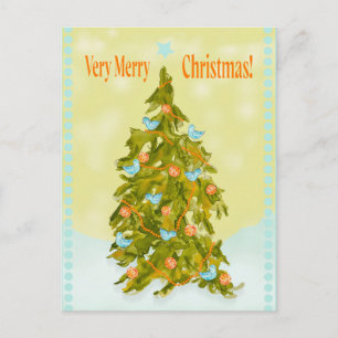 Cute Kerstboom met Blauwe Vogels Briefkaart