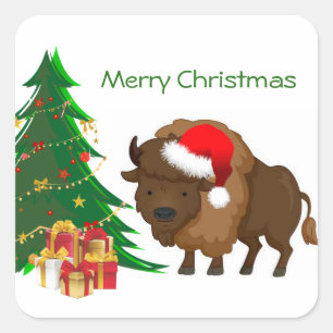 Cute kerstbuffalo vierkante sticker