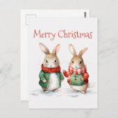 Cute KerstBunnies Briefkaart (Voorkant / Achterkant)