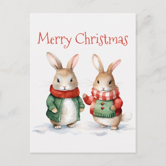 Cute KerstBunnies Briefkaart (Voorkant)